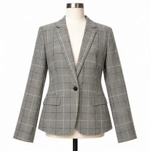 Ann Taylor Gray Plaid Blazer Sz 12 Windowpane Career Jacket Tailored Altered